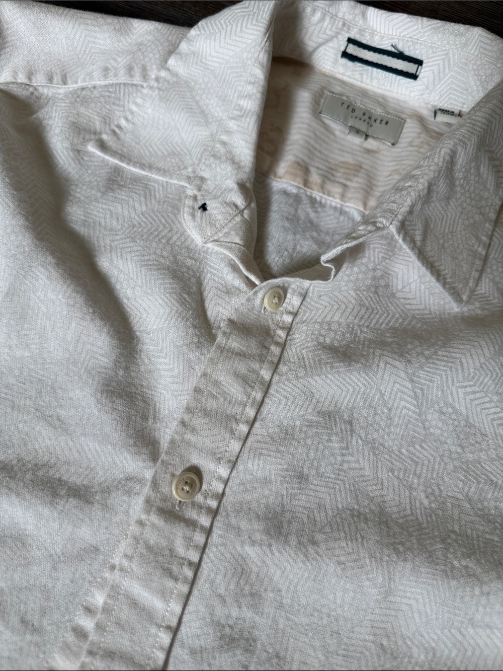 Ted Baker White Textured Herringbone Button-Down Shirt 100% Cotton
